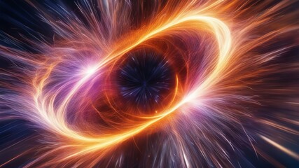 Wall Mural - abstract art concept, black hole in space forming around it dark matter flying bright neon glowing t