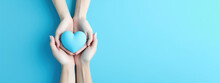Hand Holding Blue Heart, World Health Day, Health Care And Mental Health Concept, Health Insurance, Charity Volunteer Donation, CSR Responsibility, World Heart Day, Self Love