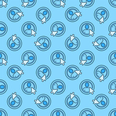 Wall Mural - Mouse Cursor on Circle with Man vector Click blue seamless pattern