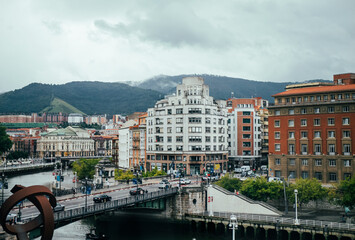 Wall Mural - City centre of Bilbao, Spain on a cloudy day