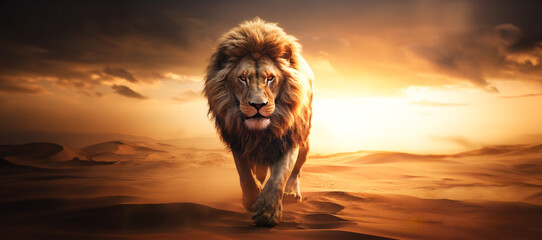 king, lion of judah walking through the desert: symbolizing spiritual strength and kingship in chris