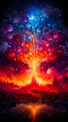 Wall Mural - Image of tree in the middle of the night.