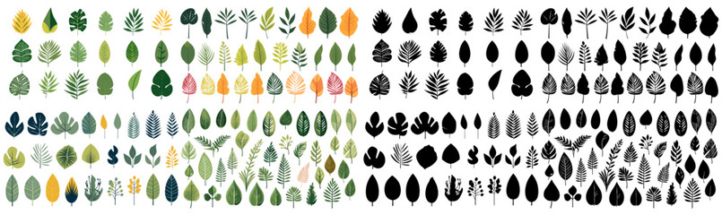 Wall Mural - set of illustration and silhouettes of tropical leaves. isolated on a transparent background. eps 10