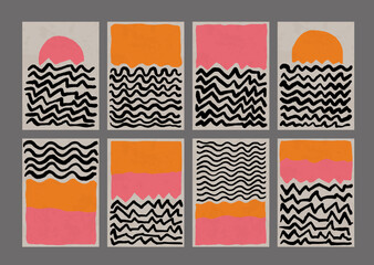 Leinwandbilder - Cool Mid Century Modern Posters. Boho Style Backgrounds. Nordic Art Vector Design. Bauhaus Abstract Geometric Artwork.