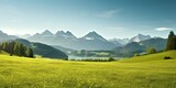 Fototapeta Natura - High mountain meadows. Majestic mountains and tranquil waters