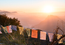 A Colourful Sunrise Over The Mountains Of The Anapurna Range, Australian Camp, Himalayas, Nepal, Asia