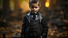While His Family Was Getting Ready For Halloween, The Boy Dressed As A Scary, Vicious Vampire..