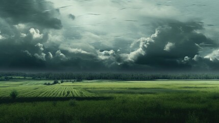 Wall Mural - a green field under an overcast sky