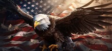 An Eagle Is In Front Of An American Flag Generative Ai