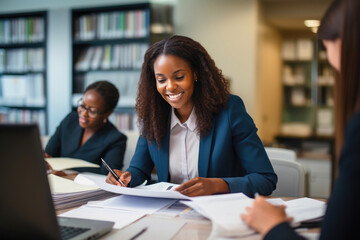 Diligent Woman of Color in Suit Ensuring Accurate Tax Preparation