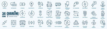 Charging Icon Set. Containing Charge, Battery, Energy, Electricity, Charger, Recharge, Electric Car And Charging Station Icons.