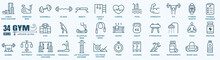 Gym Equipment And Fitness Icon Set. Containing Healthy Lifestyle, Weight Training, Body Care And Workout Or Exercise Equipment Icons. Solid Icons Vector Collection.