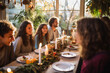 © Kateryna - Family Gathering around the Thanksgiving Table, Thanksgiving, natural light, affinity, bright background Generative AI