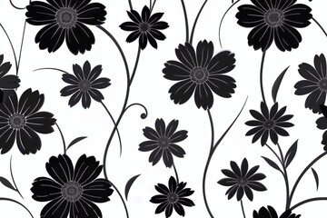 seamless floral background with black background in B&W Black and white floral background