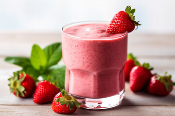 Wall Mural - Fresh stawberry smoothie isolated on white background