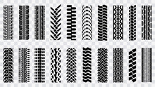 Machinery Tires Track Set, Tire Ground Imprints Isolated, Vehicles Tires Footprints, Tread Brushes, Seamless Transport Ground Trace Or Marks Textures, Wheel Treads - Vector.