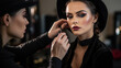 makeup artist and model at work