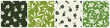 Set of four floral patterns with flowers and leaves in green colors. Vector seamless floral prints