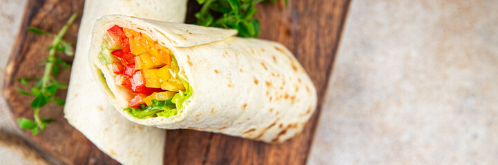 tortilla vegetable tacos vegetarian vegan food burrito fajita shawarma with vegetables pita healthy meal food snack on the table copy space food background rustic top view 