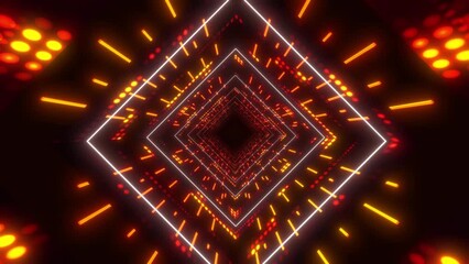 Wall Mural - seamless loop of red brown square tunnel animation with a magenta neon effect