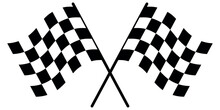 Two Crossed Racing Flags. Formula 1 Championship, Isolated Flags. Checkered Simple Flags. Vector Illustration Of Two Sport Racing Flags.