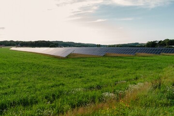 Wall Mural - Swedish countryside with a field of solar panels