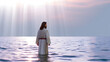 Jesus Christ walking on water at sea