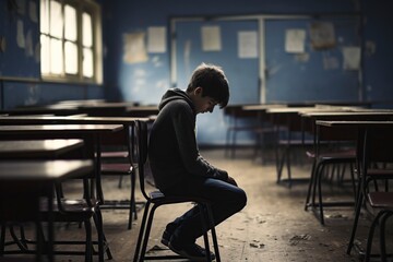 boy at school very sad suffering from bullying