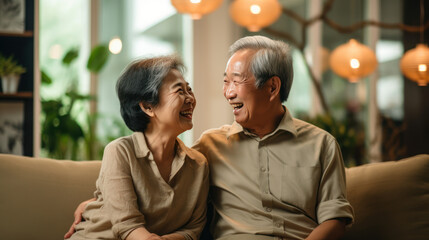 Asian Thai senior couple love moment