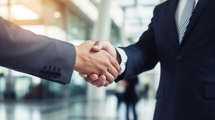 Wall Mural - close-up businessman meeting and handshaking in the white office