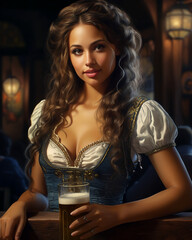 Beautiful waitress in a beer tavern, Oktoberfest festival.