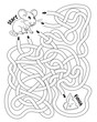 Help the mouse through the maze and find his way to the cheese. Children logic game. Educational game for kids. Attention task. Choose right path. Funny cartoon character. Coloring book