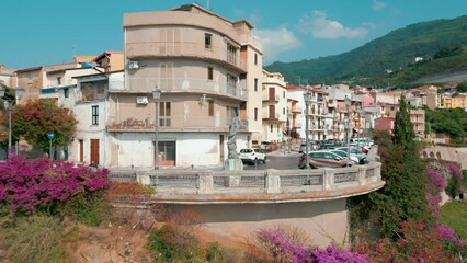 Canvas Print - Aerial footage of Sorrento houses and the Bay of Naples by the sea in Sorrento. Italy