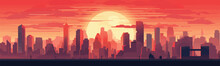 Sunset City Vector Flat Minimalistic Isolated Illustration