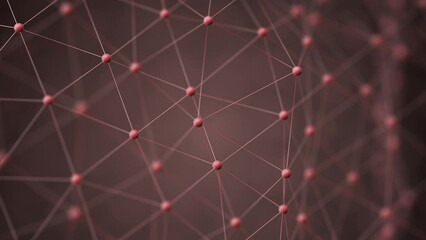 3D render illustration abstract red cyberspace neural network AI technology background net cloud connection poly wire global internet futuristic coding meta data business science backdrop metaverse