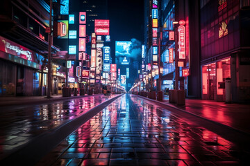 A night of the neon street at the downtown in Shinjuku Tokyo wide shot