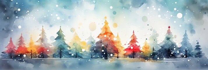 rainbow the forest christmas tree watercolor