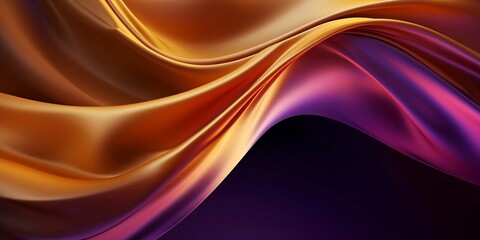 Wall Mural - Abstract Background with 3D Wave Bright Gold and Purple Gradient Silk Fabric. Finest generative AI.