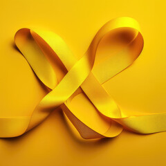 Canvas Print - Ribbons with a yellow ribbon on a yellow background, representing various causes and bringing attention to important issues. Generative Ai, Ai.