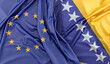 Ruffled Flags of European Union and Bosnia and Herzegovina. 3D Rendering