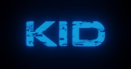 Sticker - 3d rendered animation of a KID neon blue sign on a black background