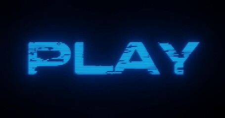 Poster - 3d rendered animation of a PLAY neon blue sign on a black background