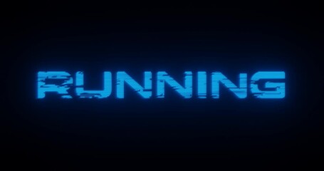 Sticker - 3d rendered animation of a RUNNING neon blue sign on a black background