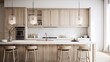 © Anna - a kitchen with a lot of counter space and stools.  generative ai