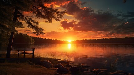 Wall Mural - The stunning lake sunset. silhouette concept