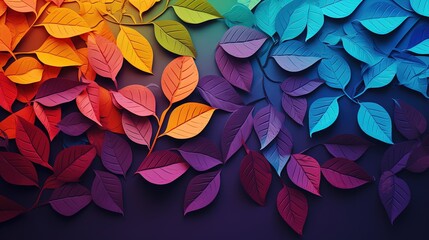 Poster - images of leaves on a colorful background wall. silhouette concept