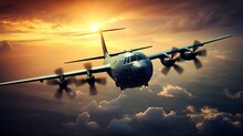 US Military Plane Airborne. Silhouette Concept