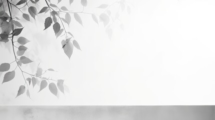 Aufkleber - Leaves on a branch with a shadow against a white textured wall. silhouette concept