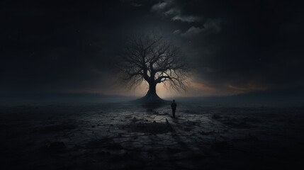 Sticker - The bare spooky tree stands alone in eerie silence. silhouette concept