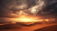 Stunning Stormy Clouds Above Sahara S Beautiful Sand Dunes In Morocco. Silhouette Concept
